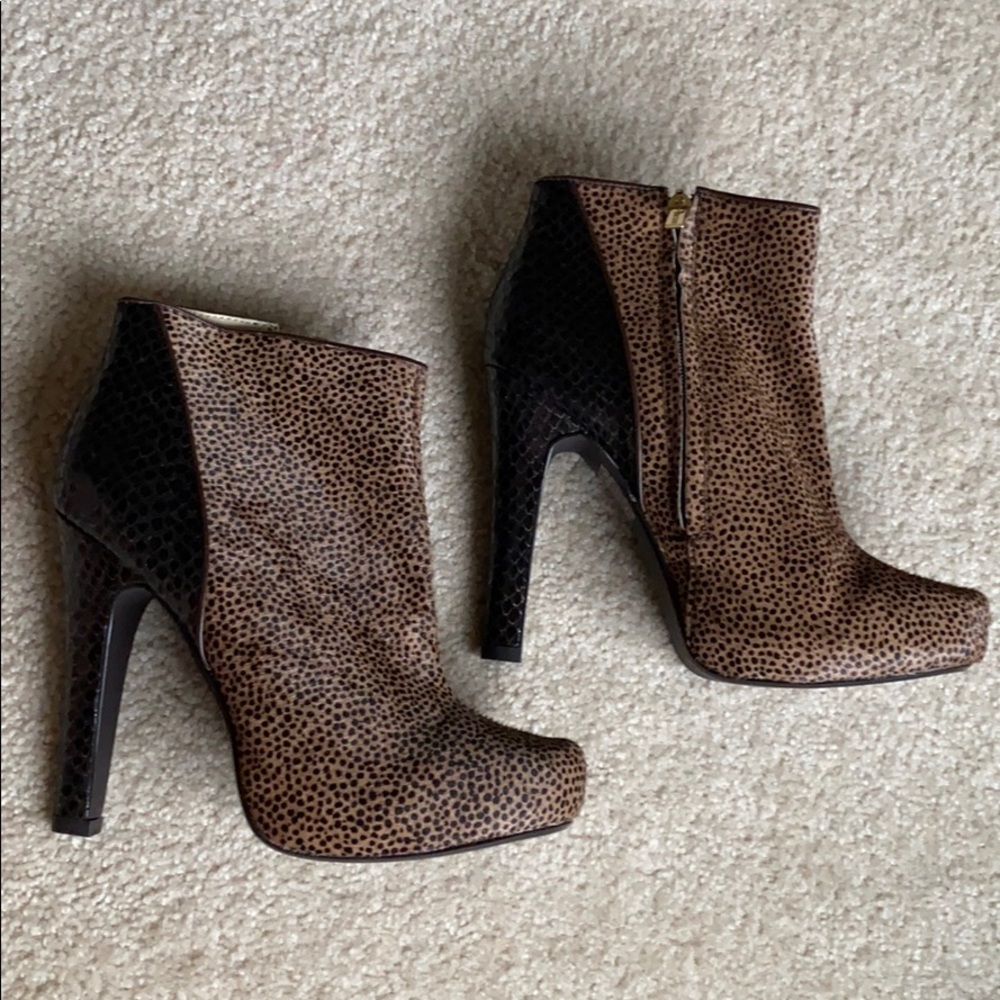 Colin Stuart animal print calf hair platform bootie
